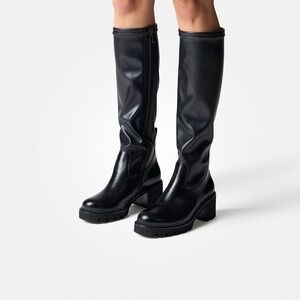 Paul Green Bravo Knee High Leather Lug Sole Boots Black US 8 /UK 5.5